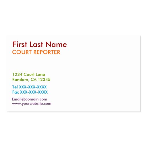 Rainbow keys court reporter custom business cards (front side)