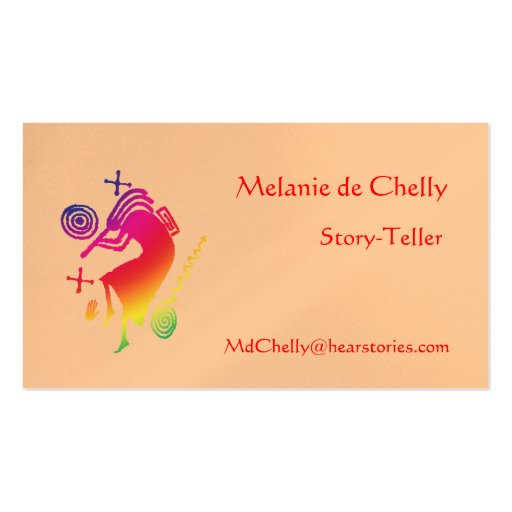 Rainbow Kokopelli Story-Teller Business Card (front side)