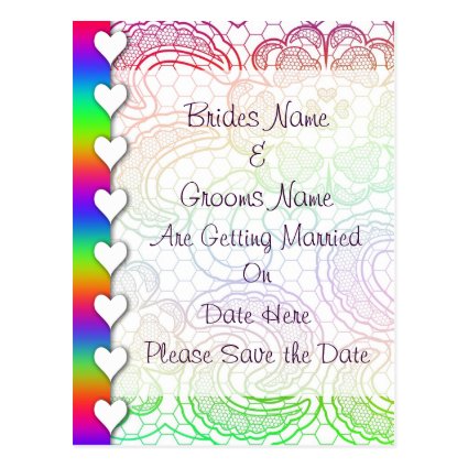 Rainbow Lace Hearts Wedding Save The Date Postcards