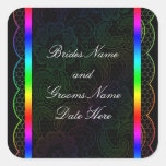 Rainbow Lace Wedding Square Stickers