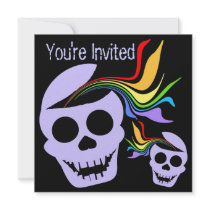 Rainbow Lavender Skull Invitations