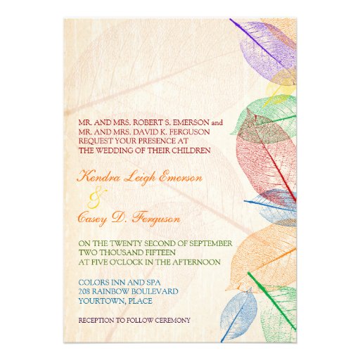 Rainbow Leaves Wedding Personalized Announcements