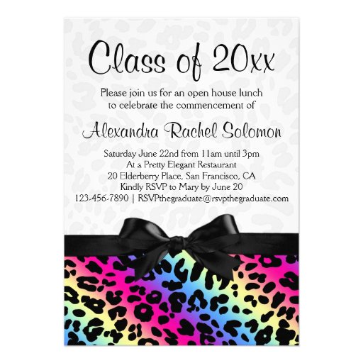 Rainbow Leopard Bow Graduation/Party Invitation (front side)