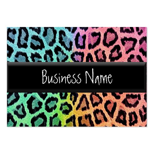 rainbow leopard print business card (front side)
