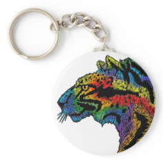 Rainbow leopard white keychain
