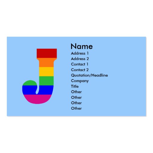 Rainbow Letter J Business Card Template (front side)