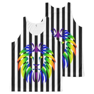 Rainbow Lion Silhouette and Stripes All-Over Print Tank Top