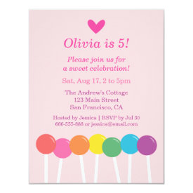 Rainbow Lollipop Candy Birthday Party Invitations