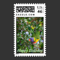 Rainbow Lorikeet Happy Birthday Stamp stamps