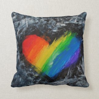 Rainbow love heart grunge abstract striped cushion pillow
