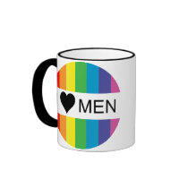 rainbow love. i heart men. mugs