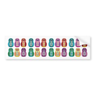 Rainbow Matryoshka Owls zazzle_bumpersticker