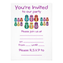 Rainbow Matryoshka Owls Custom Invitation