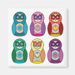 Rainbow Matryoshka Owls Fridge Magnets