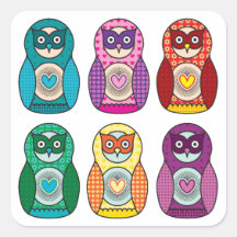Rainbow Matryoshka Owls Square Sticker