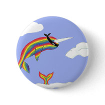 Rainbow Ninja Narwhal That Flies Button