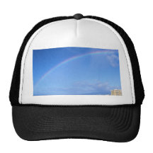 Rainbow over Honolulu, Hawaii Hats