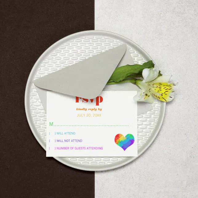 Rainbow Paint Heart Gay Lesbian Wedding RSVP Zazzle