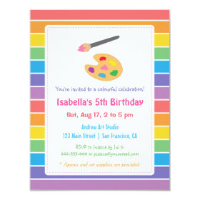 Rainbow Painting Arts Crafts Kids Birthday Party 4.25x5.5 Paper Invitation Card