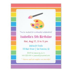 Rainbow Painting Arts Crafts Kids Birthday Party Custom Invitation