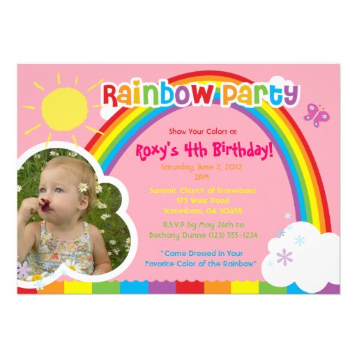 Rainbow Party photo Invitations for girls