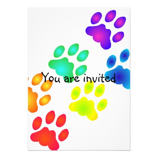 Rainbow Paw Prints Custom Invite