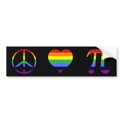 rainbow peace love pi bumper sticker by googolperplexd. I love it.