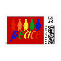 Rainbow Peace Penguins Postage