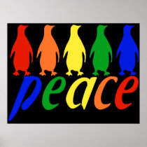 Rainbow Peace Penguins Poster