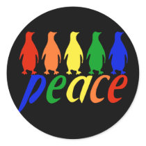 Rainbow Peace Penguins Round Sticker