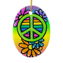 Rainbow Peace Sign Flower Hippie Ornament ornaments