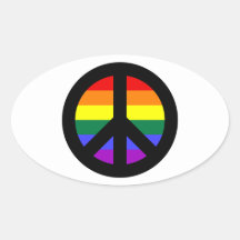 Rainbow Peace Sign Oval Stickers