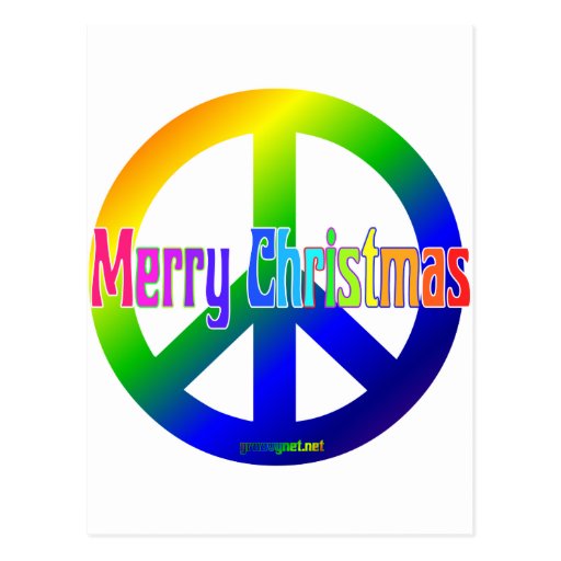 Rainbow Peace Sign with Merry Christmas! Postcard | Zazzle