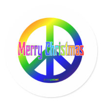 Rainbow Peace Sign with Merry Christmas! Round Sticker
