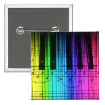 Rainbow Piano Keyboard and Notes Pinback Buttons