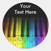 Rainbow Piano Keyboard and Notes Round Sticker