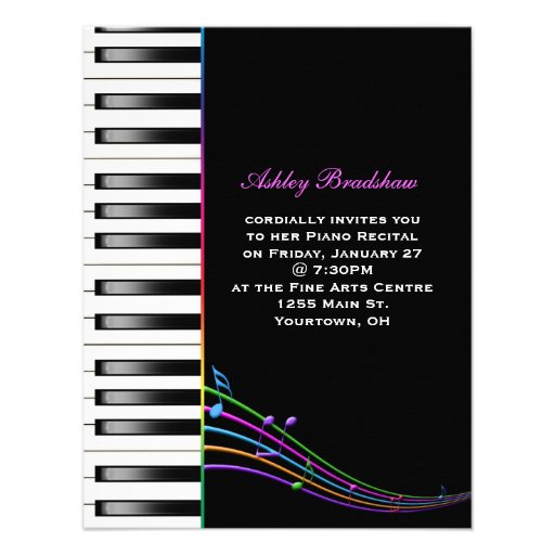 Rainbow Piano Recital Personalized Invitations