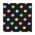 Rainbow Pig Pattern on black Gallery Wrap Canvas