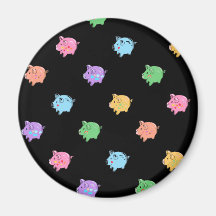 Rainbow Pig Pattern on black Refrigerator Magnets