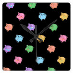 Rainbow Pig Pattern on black Wallclock