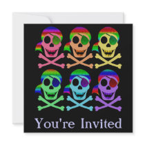 Rainbow Pirate Skulls Invitations by wingedturtle Rainbow Pirate Skulls Invitations