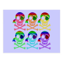 Rainbow Pirate Skulls Postcard