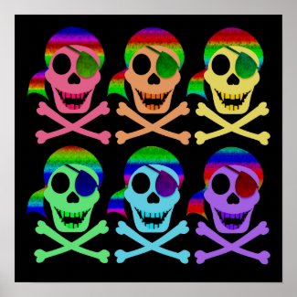 Rainbow Pirate Skulls Poster print