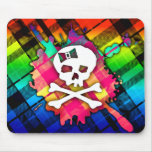 Rainbow Plaid Skull Mouse Pad