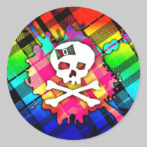 Rainbow Plaid Skull Stickers