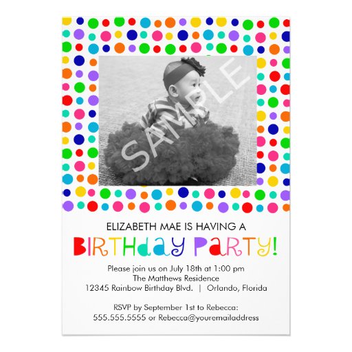 Rainbow Polka Dots Birthday Party Invitation