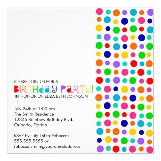 Rainbow Polka Dots Birthday Party Invitation