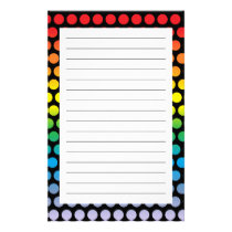 Rainbow Polka Dots Black stationery