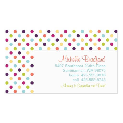 Rainbow Polka Dots Calling Card Business Card Template (front side)
