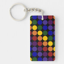 Rainbow Polka Dots On Black Rectangle Acrylic Keychain